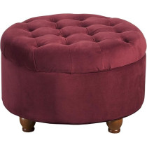 Homepop Home Décor, N8264-B119, Large Button Tufted Velvet Round Storage For Living Room And Bedroom, Berry