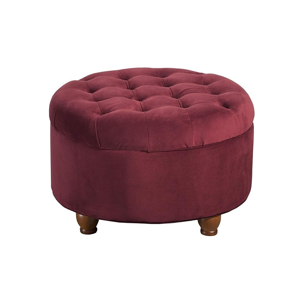 Homepop Home Décor, N8264-B119, Large Button Tufted Velvet Round Storage For Living Room And Bedroom, Berry