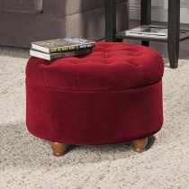 Homepop Home DÃ©cor, N8264-B119, Large Button Tufted Velvet Round Storage For Living Room And Bedroom, Berry