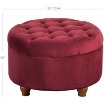 Homepop Home DÃ©cor, N8264-B119, Large Button Tufted Velvet Round Storage For Living Room And Bedroom, Berry