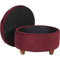 Homepop Home DÃ©cor, N8264-B119, Large Button Tufted Velvet Round Storage For Living Room And Bedroom, Berry