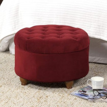 Homepop Home DÃ©cor, N8264-B119, Large Button Tufted Velvet Round Storage For Living Room And Bedroom, Berry