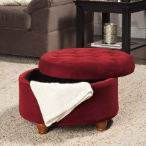 Homepop Home DÃ©cor, N8264-B119, Large Button Tufted Velvet Round Storage For Living Room And Bedroom, Berry