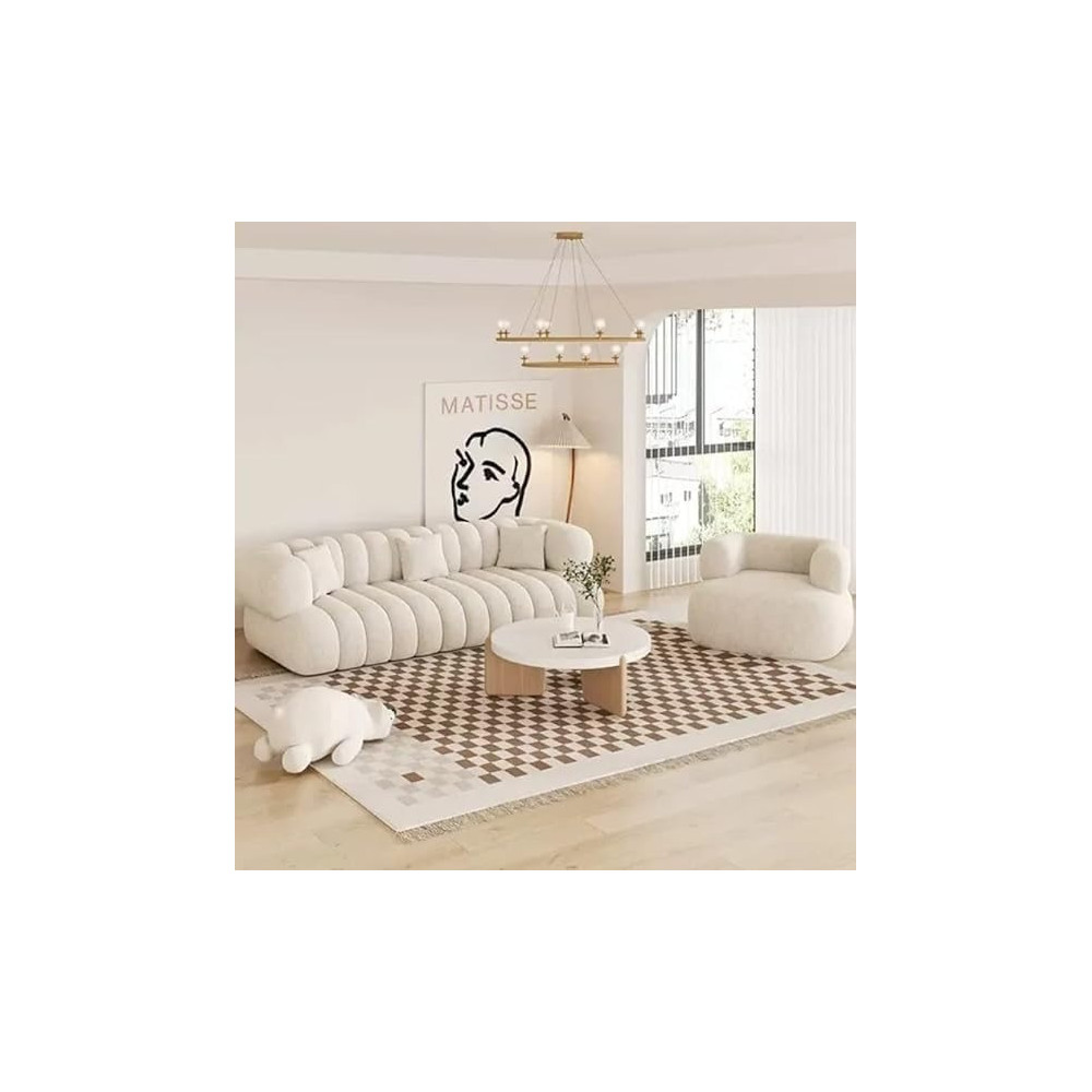 Ripple Furniture Living Room Custom Velvet Furniture Sectional Boucle Sofa Couch Recliner Modern Lounge Suite Modular Set Sofa 3+1 Seater, White