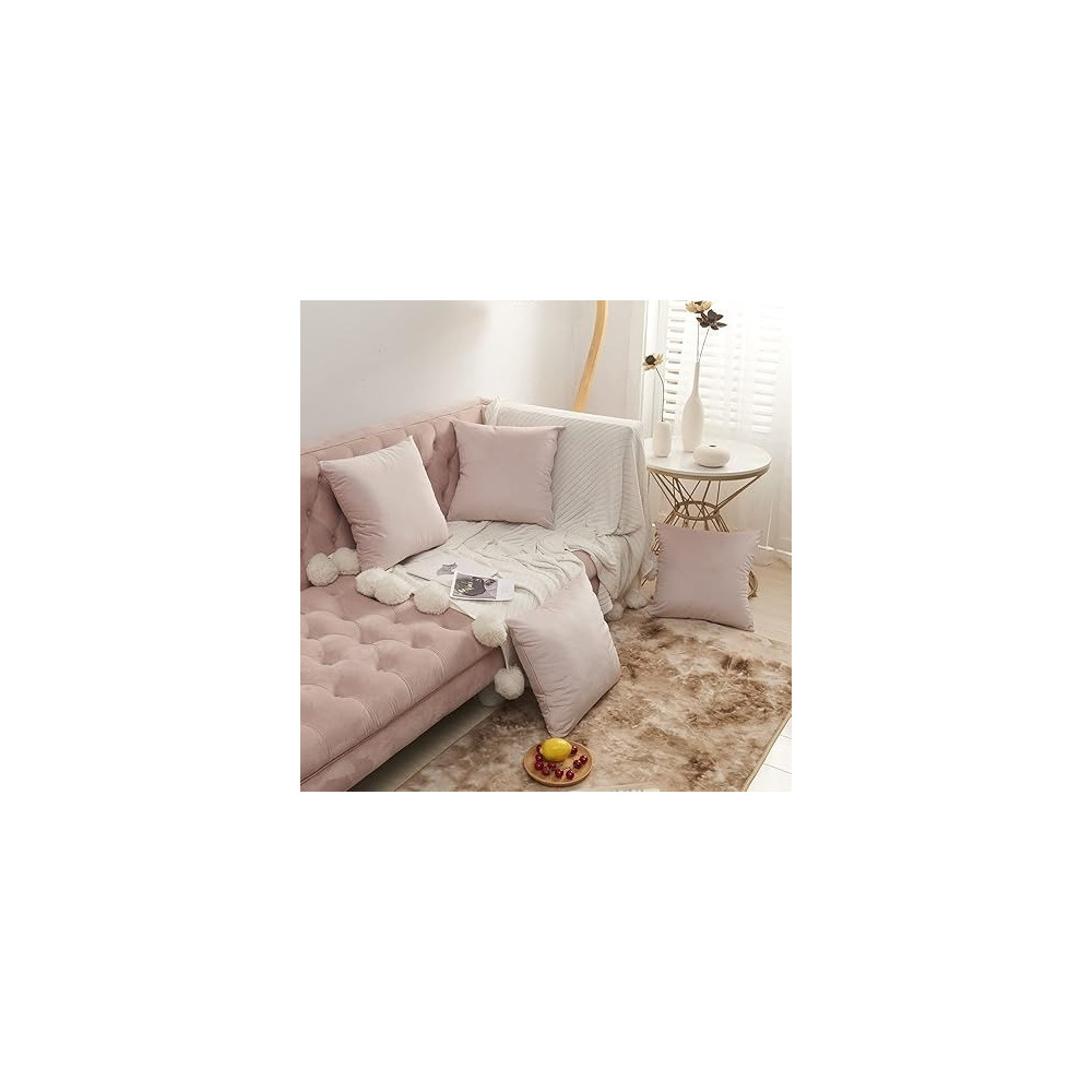 Volcanic Pack Of 4 Velvet Decorative Throw Pillow Covers Soft Solid Square Couch Pillow Cover Case Cushion Pillowcase 18 x 18 Inches, Pink