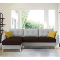 Raj Furniture Royal Azure Elegance 4 Seater L-Shaped Living Room Sofa In Plush Velvet Fabric, LHS, Brown Grey Fabric
