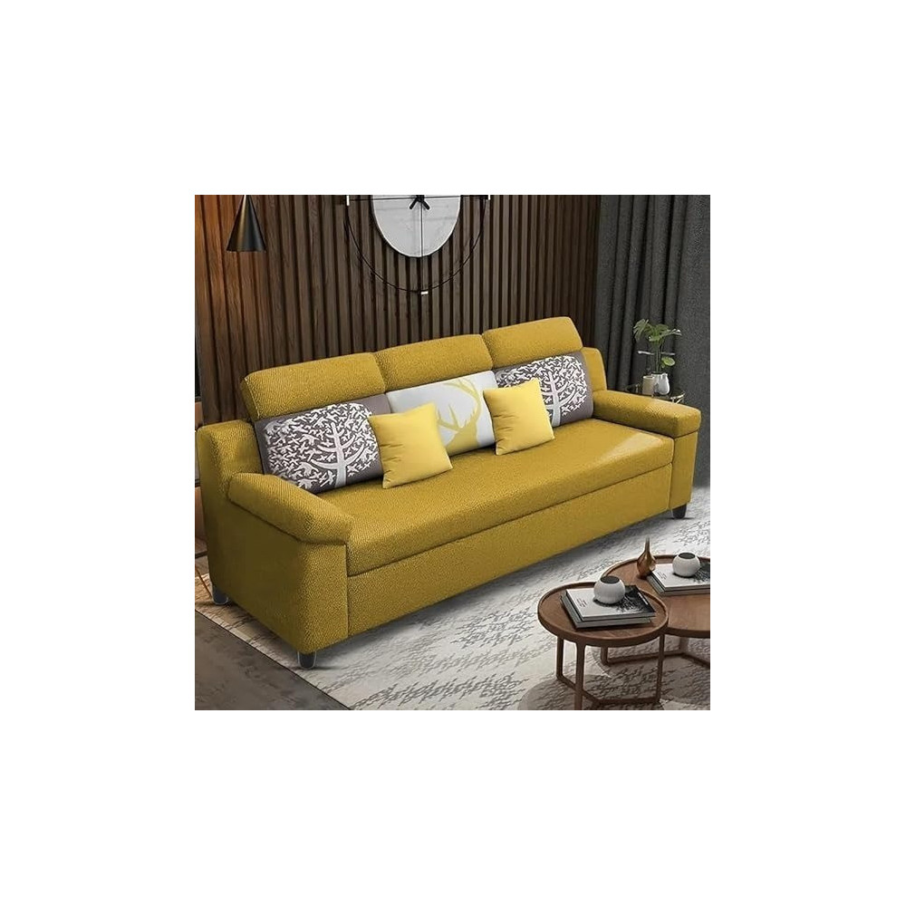 Raj Furniture Luxury 3 Seater Sofa For Living Room In Premium Fabric, Yellow