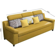 Raj Furniture Luxury 3 Seater Sofa For Living Room In Premium Fabric, Yellow