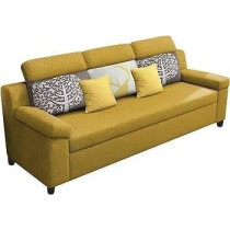 Raj Furniture Luxury 3 Seater Sofa For Living Room In Premium Fabric, Yellow