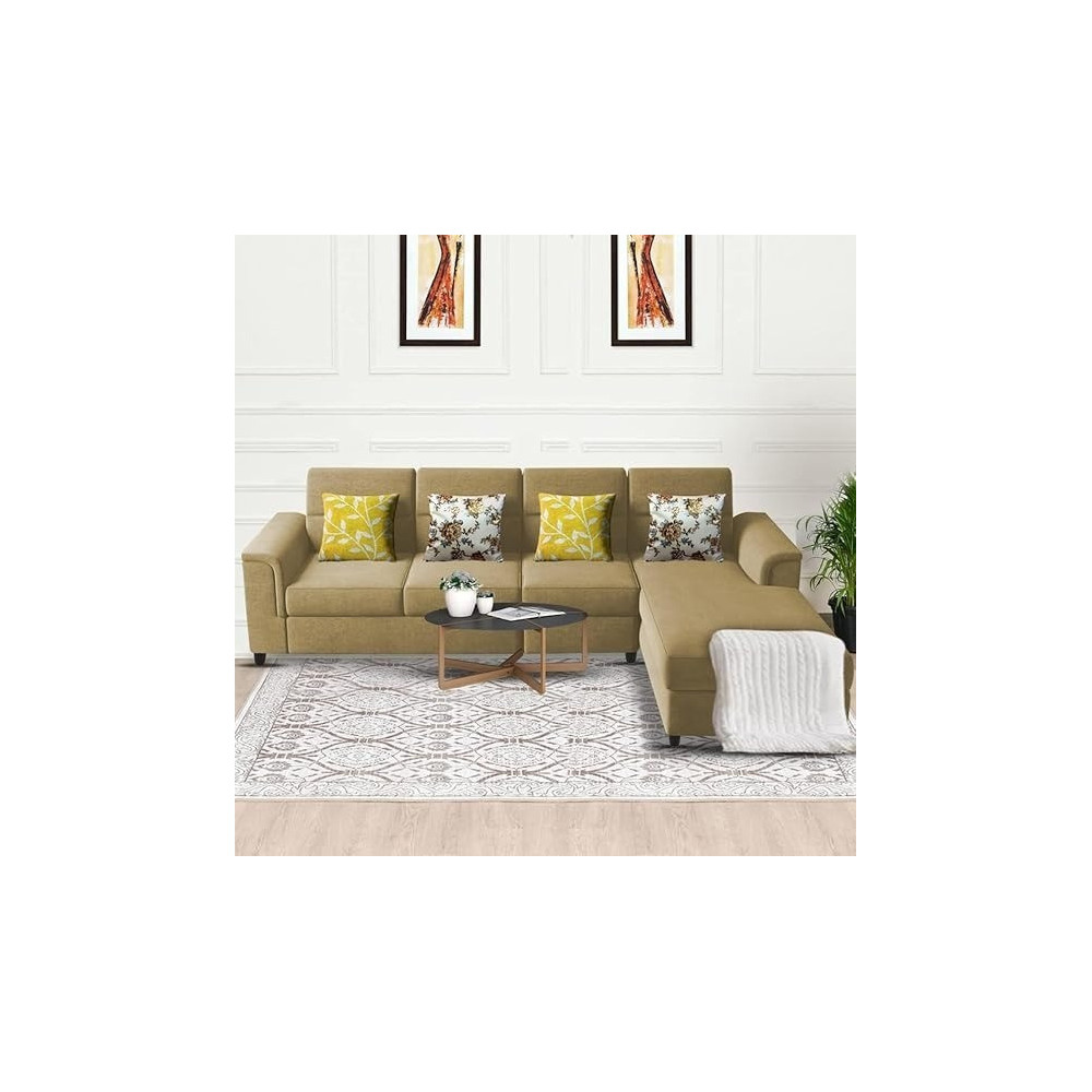 Raj Furniture Harmony 6-Seater L-Shape Sofa Set for Living Room, Cream
