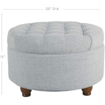 Homepop Home Decor Large Button Tufted Woven Round Ottoman With Storage For Living Room And Bedroom, Light Blue