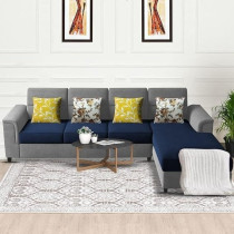 Raj Furniture Harmony 6-Seater L-Shape Sofa Set For Living Room, Blue Grey