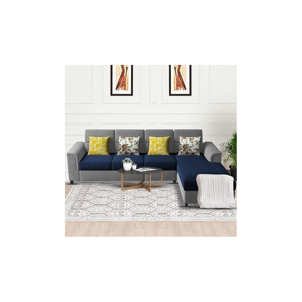 Raj Furniture Harmony 6-Seater L-Shape Sofa Set For Living Room, Blue Grey