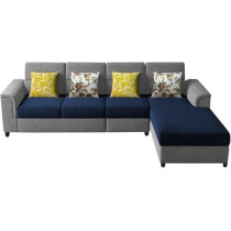 Raj Furniture Harmony 6-Seater L-Shape Sofa Set For Living Room, Blue Grey