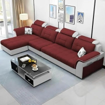 Raj Furniture Luxury L Shape LHS Sofa For Living Room In Premium Fabric, Maroon Grey