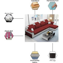 Raj Furniture Luxury L Shape LHS Sofa For Living Room In Premium Fabric, Maroon Grey