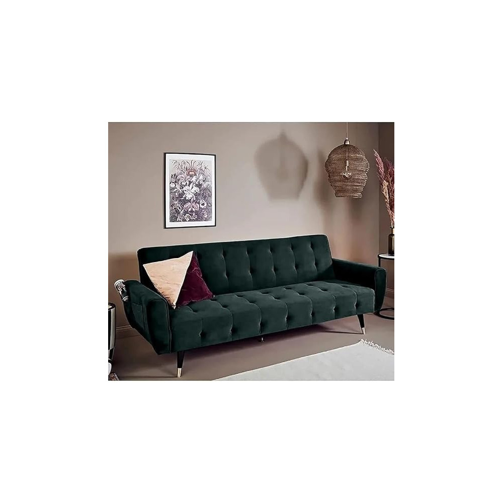 Raj Furniture 2 In 1 Upholstered Flip Sofa Bed, Dark Green