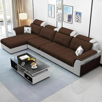 Raj Furniture Luxury L Shape LHS Sofa For Living Room In Premium Fabric, Brown Grey
