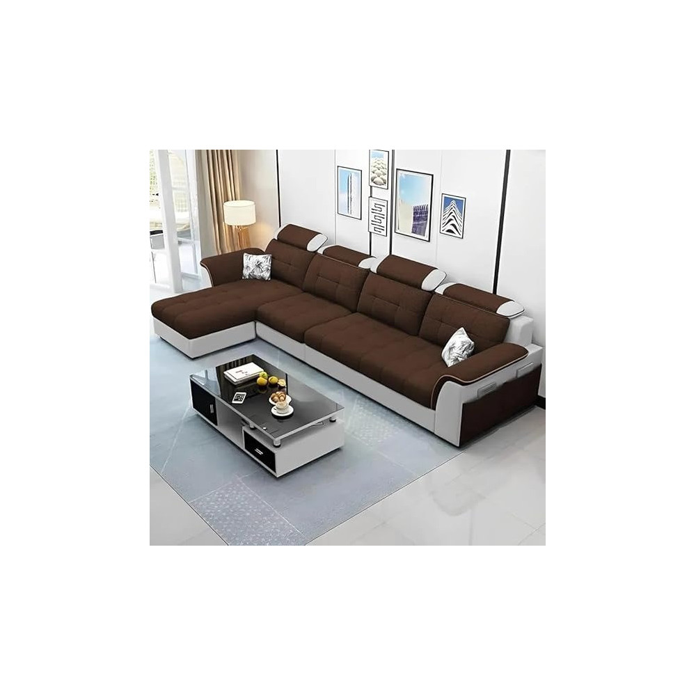 Raj Furniture Luxury L Shape LHS Sofa For Living Room In Premium Fabric, Brown Grey