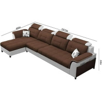 Raj Furniture Luxury L Shape LHS Sofa For Living Room In Premium Fabric, Brown Grey