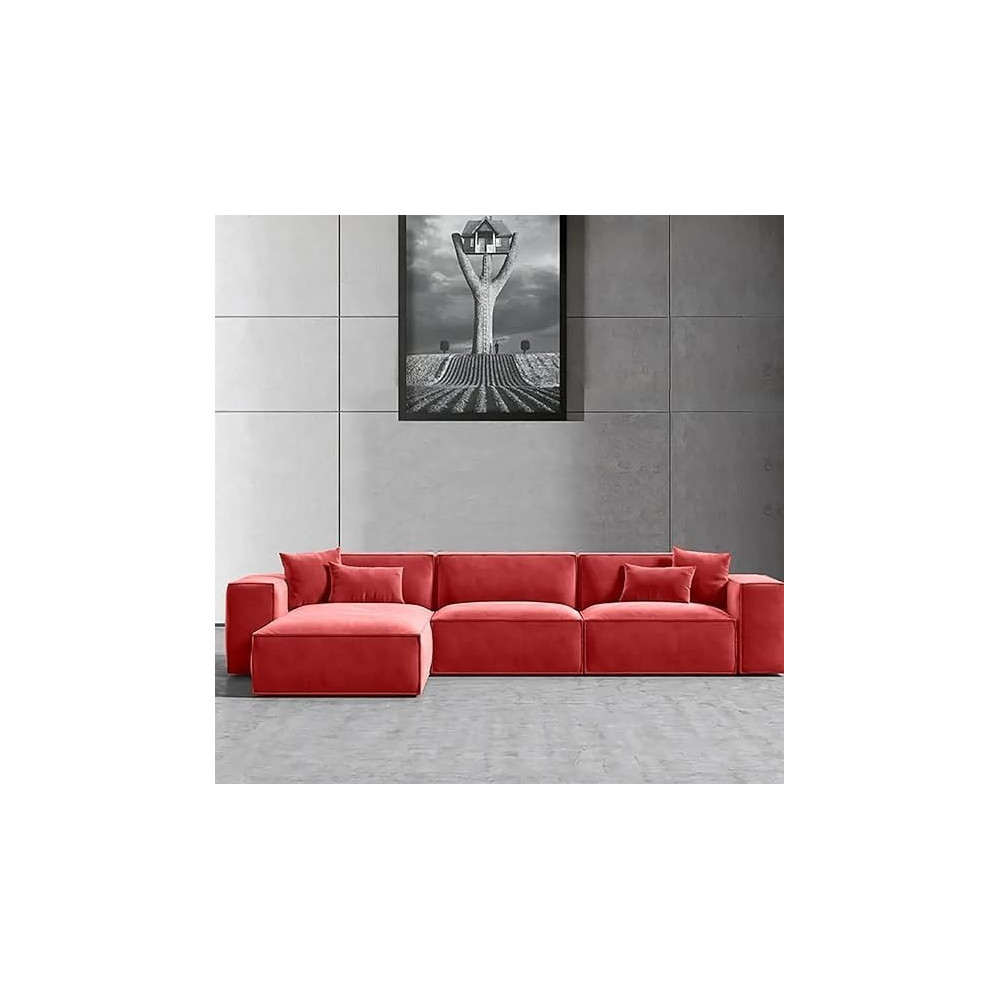 Ripple Furniture L-Shape Modern Style Luxury Home Couch, Right, Red
