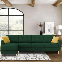 Raj Furniture Luxury 6 Seater L Shape Sofa Set For Living Room In Premium Fabric, LHS, Green