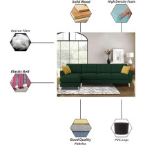 Raj Furniture Luxury 6 Seater L Shape Sofa Set For Living Room In Premium Fabric, LHS, Green