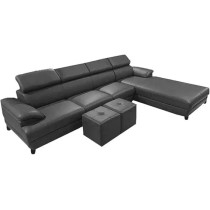 Raj Furniture 6 Seater L Shape Leather Sofa For Living Room, Black