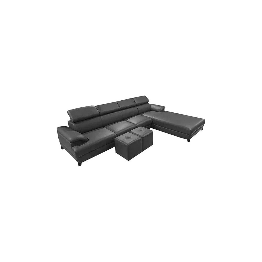 Raj Furniture 6 Seater L Shape Leather Sofa For Living Room, Black