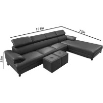 Raj Furniture 6 Seater L Shape Leather Sofa For Living Room, Black