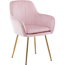 Raj Furniture Smilee Velvet Dining Chair, Leisure Armrest Chairs Upholstered With Backrest, Metal Legs Bracket, For Living Room Kitchen And Breakfast Armchair, Pink