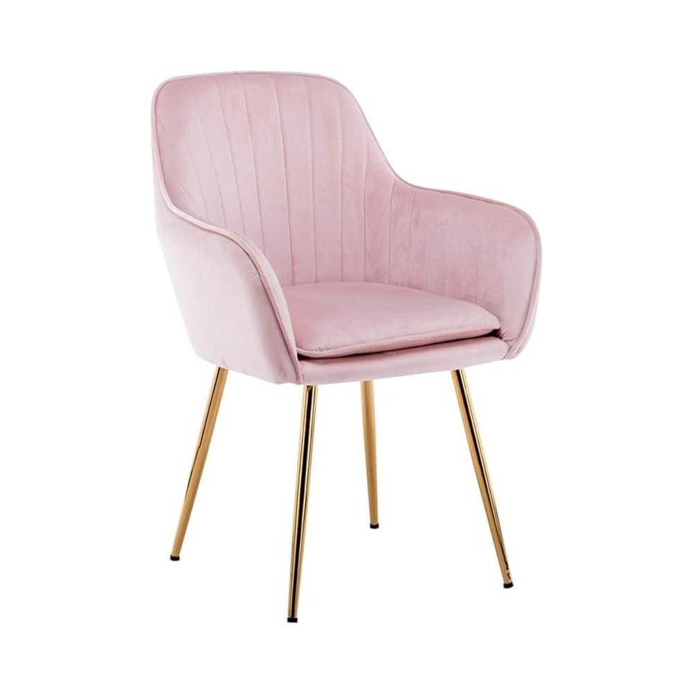 Raj Furniture Smilee Velvet Dining Chair, Leisure Armrest Chairs Upholstered With Backrest, Metal Legs Bracket, For Living Room Kitchen And Breakfast Armchair, Pink