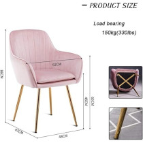 Raj Furniture Smilee Velvet Dining Chair, Leisure Armrest Chairs Upholstered With Backrest, Metal Legs Bracket, For Living Room Kitchen And Breakfast Armchair, Pink