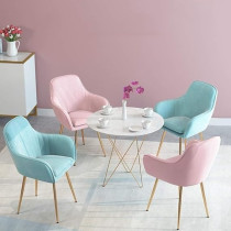 Raj Furniture Smilee Velvet Dining Chair, Leisure Armrest Chairs Upholstered With Backrest, Metal Legs Bracket, For Living Room Kitchen And Breakfast Armchair, Pink