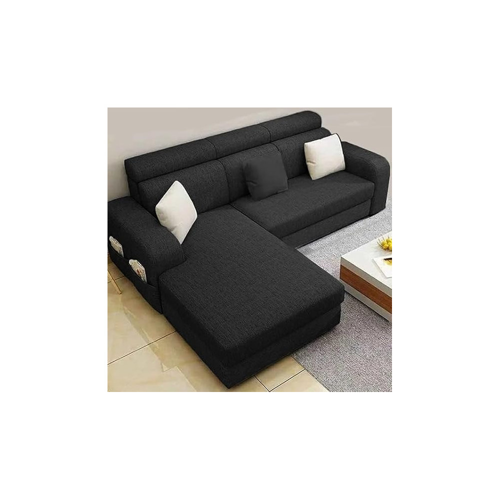 Raj Furniture Luxury LHS 6 Seater Sofa For Living Room, Black
