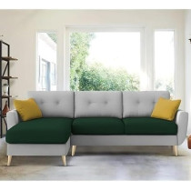 Raj Furniture Royal Azure Elegance 4 Seater L-Shaped Living Room Sofa In Plush Velvet Fabric, Lhs, Green Grey Fabric