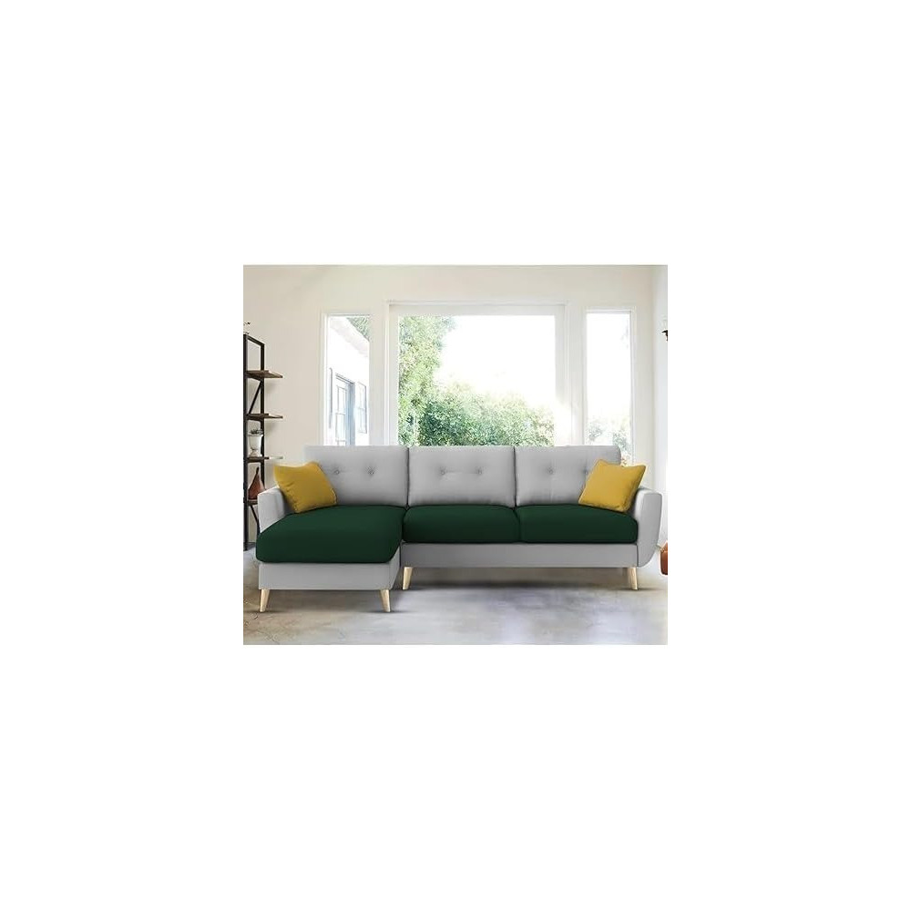 Raj Furniture Royal Azure Elegance 4 Seater L-Shaped Living Room Sofa In Plush Velvet Fabric, Lhs, Green Grey Fabric