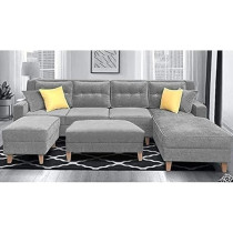 Raj Furniture Luxury 8 Seater L Shape Sofa Set For Living Room, Grey Fabric