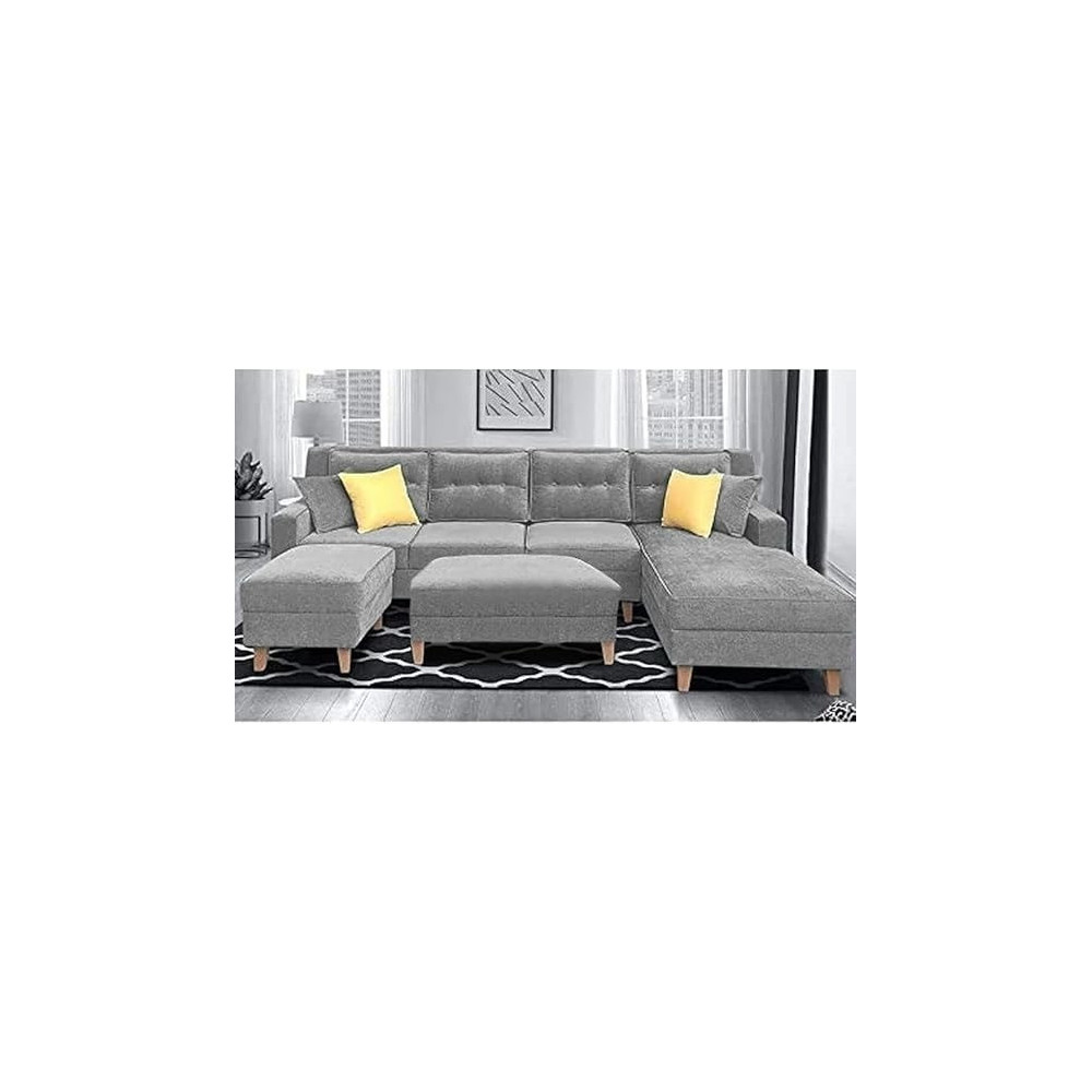 Raj Furniture Luxury 8 Seater L Shape Sofa Set For Living Room, Grey Fabric