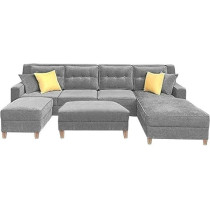 Raj Furniture Luxury 8 Seater L Shape Sofa Set For Living Room, Grey Fabric