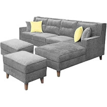 Raj Furniture Luxury 8 Seater L Shape Sofa Set For Living Room, Grey Fabric
