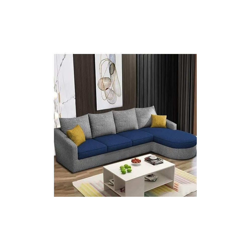 Raj Furniture Sumptuous Serenity The Round Lounger L-Shape 6 Seater Sofa Set For Your Living Room, RHS, Blue Grey