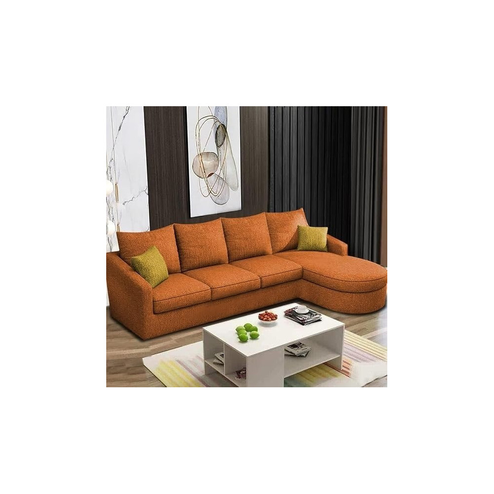 Raj Furniture Sumptuous Serenity The Round Lounger L-Shape 6 Seater Sofa Set For Your Living Room, RHS, Orange