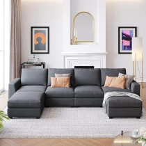 Ripple Furniture Modern 3 Seater Sectional Sofa with Chaise Lounge, Grey