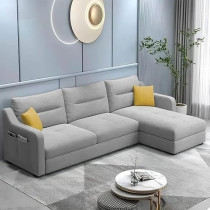 Raj Furniture 4 Seater RHS L Shape Sofa Set For Living Room, Grey Fabric