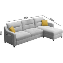 Raj Furniture 4 Seater RHS L Shape Sofa Set For Living Room, Grey Fabric