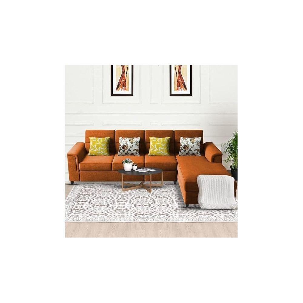 Raj Furniture Harmony 6-Seater L-Shape Sofa Set For Living Room, Orange