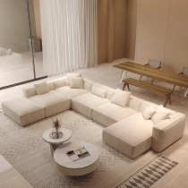 Raj Furniture Luxury Living Room Sofa Set With Ottoman, Square Sectional Couches, Large Rectangular Chaise Lounge Chair, Beige, Left