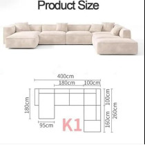 Raj Furniture Luxury Living Room Sofa Set With Ottoman, Square Sectional Couches, Large Rectangular Chaise Lounge Chair, Beige, Left