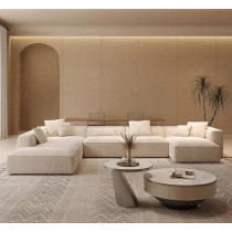 Raj Furniture Luxury Living Room Sofa Set With Ottoman, Square Sectional Couches, Large Rectangular Chaise Lounge Chair, Beige, Left